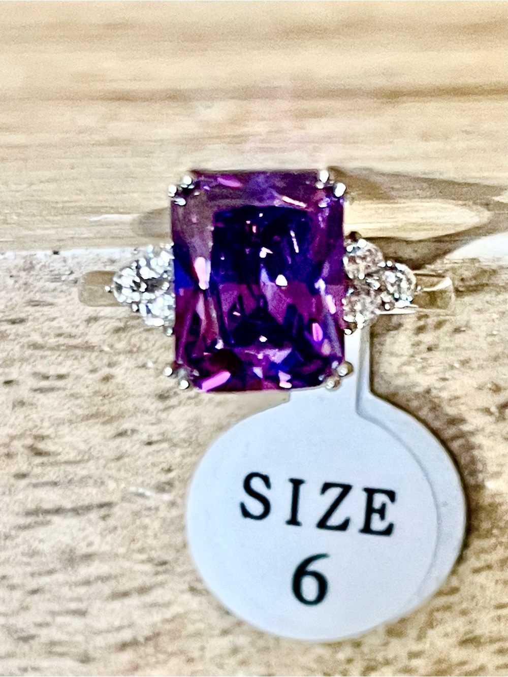 Genuine Amethyst Ring with Side Accents Set in 925 Sterling Silver - Picture 3 of 5